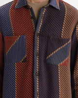 wax london men's Whiting - Blue And Brown Walter Stripe Overshirt