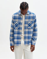 wax london men's Whiting - Blue And Ecru Oran Check Overshirt