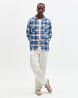 wax london men's Whiting - Blue And Ecru Oran Check Overshirt