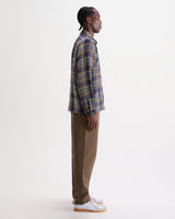 wax london men's Whiting - Blue And Multicolour Grain Check Overshirt