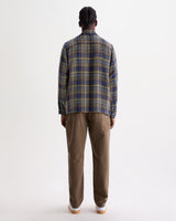 wax london men's Whiting - Blue And Multicolour Grain Check Overshirt