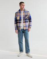 wax london men's Whiting - Blue And Tan Bold Check Overshirt