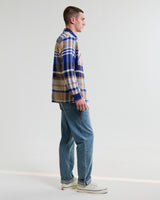 wax london men's Whiting - Blue And Tan Bold Check Overshirt