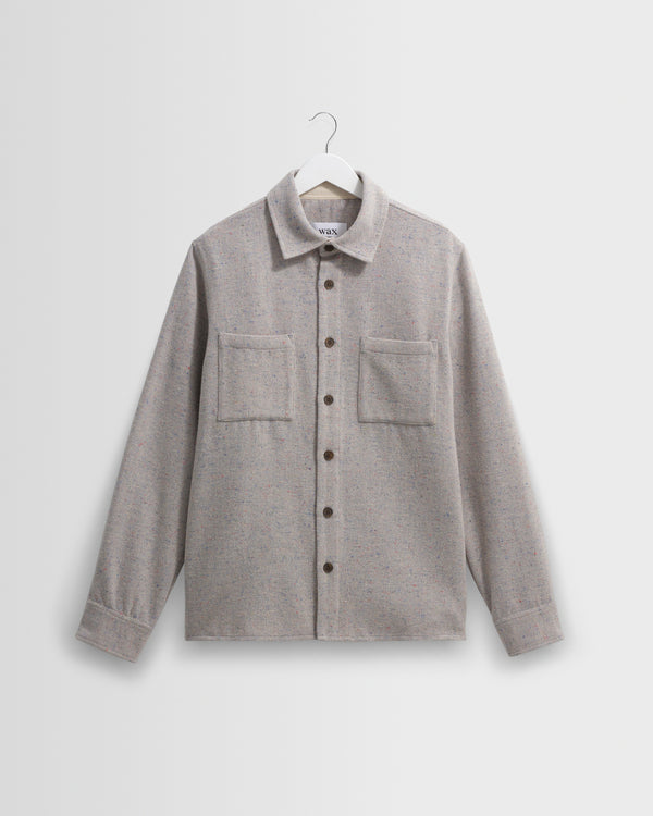 wax london men's Whiting - Blue Fleck Wool Overshirt