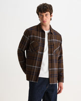 wax london men's Whiting - Brown And Blue Moon Check Overshirt