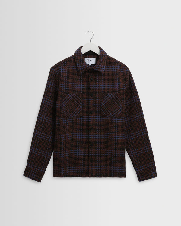 wax london men's Whiting - Brown And Blue Skate Check Overshirt