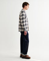 wax london men's Whiting - Ecru And Green Hutton Check Overshirt