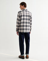 wax london men's Whiting - Ecru And Green Hutton Check Overshirt