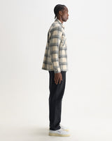 wax london men's Whiting - Ecru And Grey Check Wool Blend Overshirt