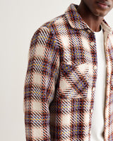 wax london men's Whiting - Ecru And Multicolour Hutton Check Overshirt