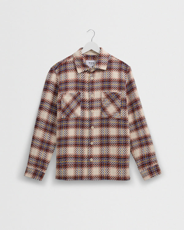 wax london men's Whiting - Ecru And Multicolour Hutton Check Overshirt