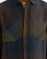 wax london men's Whiting - Green And Brown Tempo Check Overshirt