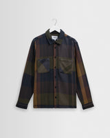 wax london men's Whiting - Green And Brown Tempo Check Overshirt