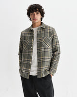 wax london men's Whiting - Green Wool Check Overshirt