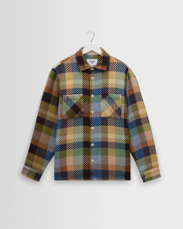 wax london men's Whiting - Khaki And Multicolour Pike Check Overshirt