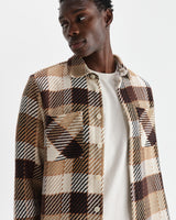 wax london men's Whiting - Natural And Brown Pike Check Overshirt