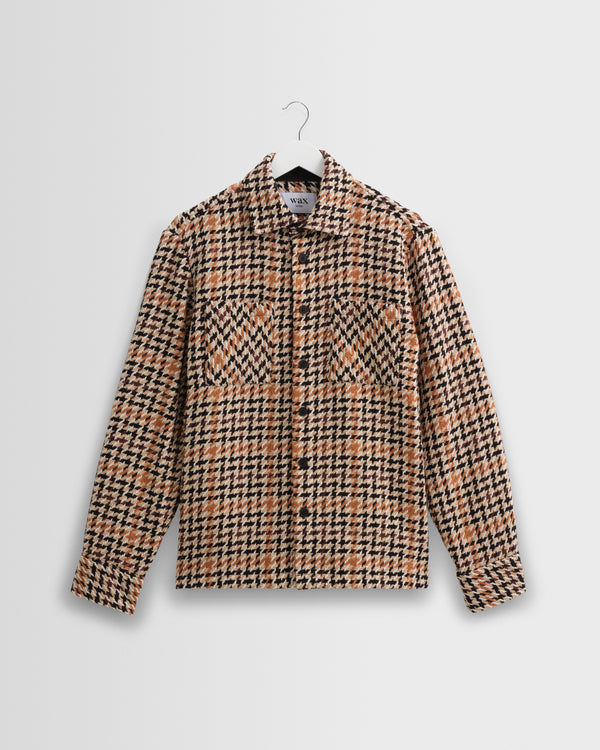 wax london men's Whiting - Natural Houndstooth-Weave Overshirt