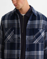 wax london men's Whiting - Navy And Ecru Plaid Weave Check Overshirt