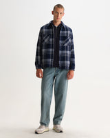 wax london men's Whiting - Navy And Ecru Plaid Weave Check Overshirt