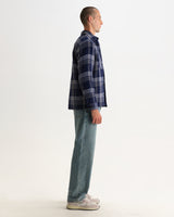 wax london men's Whiting - Navy And Ecru Plaid Weave Check Overshirt