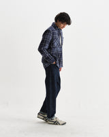 wax london men's Whiting - Navy And Grey Wave Check Overshirt