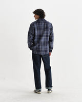 wax london men's Whiting - Navy And Grey Wave Check Overshirt