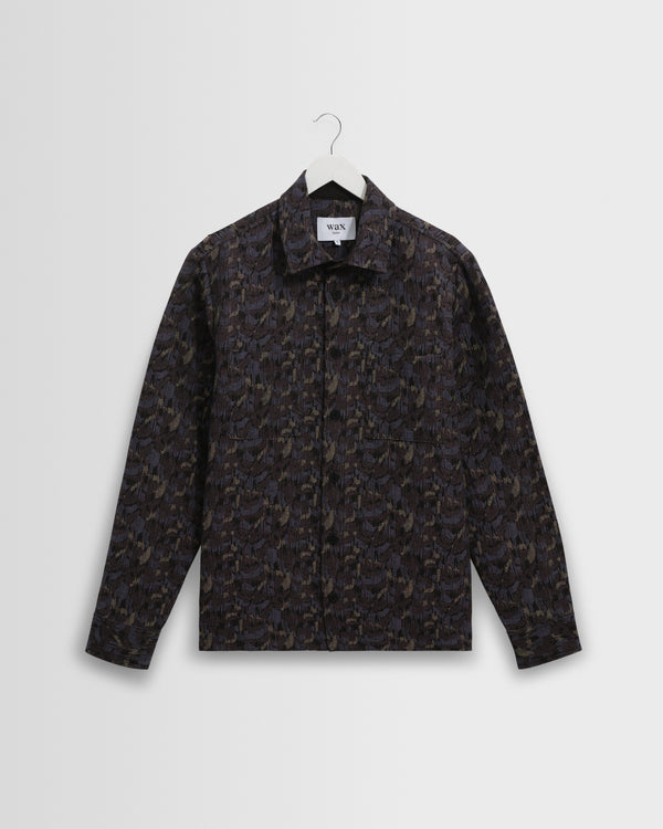 wax london men's Whiting - Navy Camo Jacquard Overshirt