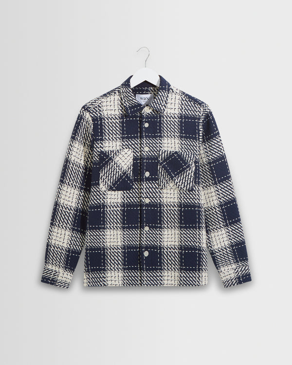 wax london men's Whiting - Navy Marine Beatnik Overshirt