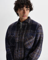 wax london men's Whiting - Navy Wool Check Overshirt