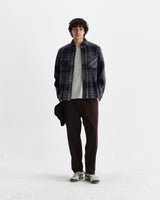 wax london men's Whiting - Navy Wool Check Overshirt