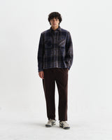 wax london men's Whiting - Navy Wool Check Overshirt