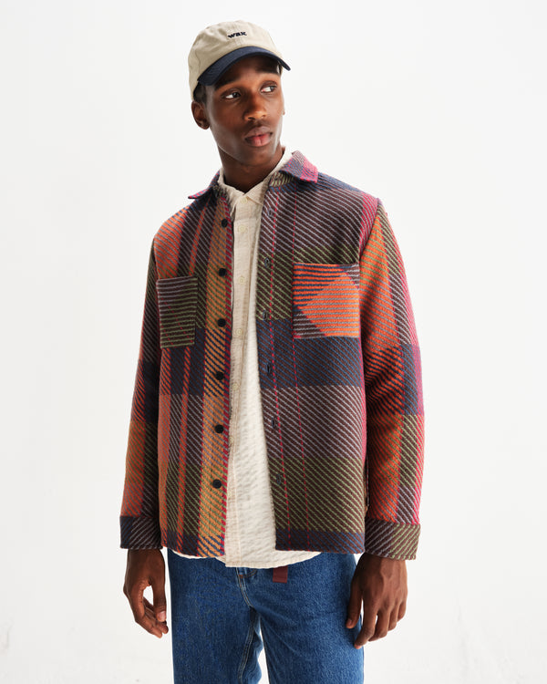 wax london men's Whiting - Orange And Multicolour Tempo Check Overshirt