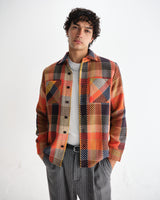 wax london men's Whiting - Orange Pike Check Overshirt
