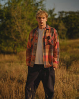 wax london men's Whiting - Orange Pike Check Overshirt