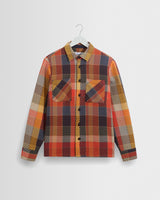wax london men's Whiting - Orange Pike Check Overshirt