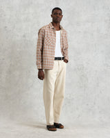 wax london men's Whiting - Tan And Multicolour Ladder Check Overshirt