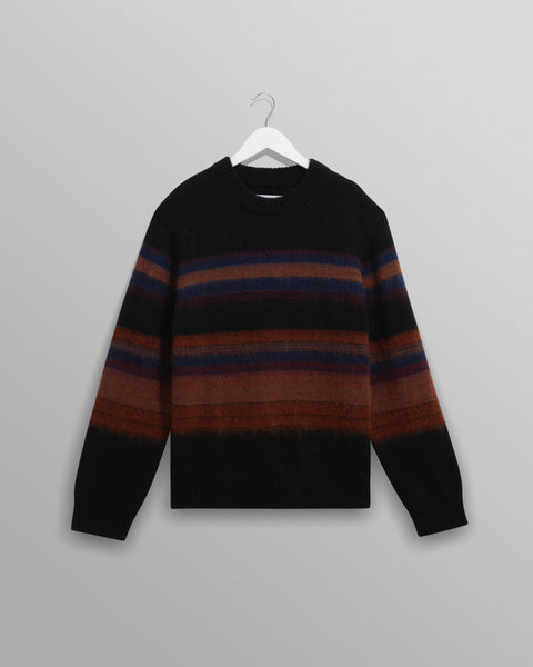 Wilde - Black And Dark Multicolour Brush Stripe Wool Crewneck