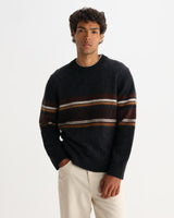 wax london men's Wilde - Charcoal And Brown Bold Stripe Fluffy Wool Crewneck