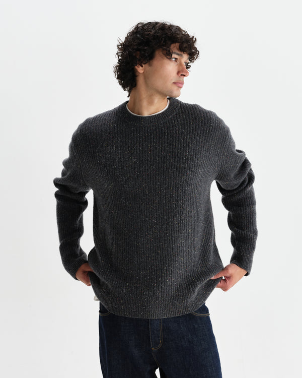 wax london men's Wilde - Charcoal Donegal Wool Crewneck
